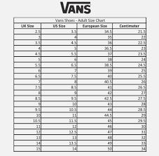 vans scarpe size chart