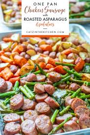 At aidells, our chicken sausages, meatballs, and burgers are prepared in small batches. One Pan Chicken Sausage With Roasted Asparagus And Potatoes Catz In The Kitchen