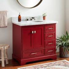 This bathroom vanity is barn red. Signature Hardware 446050 Ruby Red Quen 36 Wood Single Vanity Cabinet Choose Your Vanity Top And Sink Configuration Faucet Com