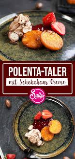 Karamellisierte Polenta Taler Mit Schokobons Joghurt Creme Erdbeermarmelade Brandnooz 4 Gang Polenta Erdbeeren Marmelade Erdbeermarmelade