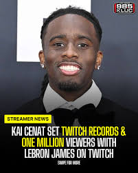 Kai Cenat has surpassed over One Million live viewers for the 1st time in  his career during his stream with LeBron James, surpassing his previous  record of 720,000 and having more than