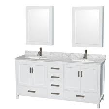 2 vanities with frosted glass drawer, granite tops, 2. Wyndham Collection Sheffield 72 In Double Vanity In White With Marble Vanity Top In Carrara White And Medicine Cabinets Wcs141472dwhcmunsmed The Home Depot Double Vanity Bathroom Marble Vanity Tops Wyndham Collection