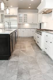muted grey tile floor kitchen and white