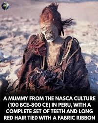 Nasca culture mummy with preserved red hair from Peru