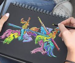 Drawing a historical building step by step with pencils. Black Edition Colour Pencils