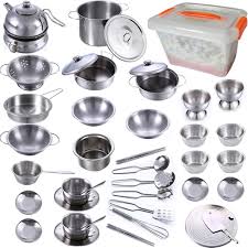 Metal kitchen set toys accessories. Amazon Com Kejih Mini Kitchen Pretend Play Toys Super Deluxe Stainless Steel Pots Pans Play Kit Kids Cooking Utensils With Pp Storage Box Play Accessories Toys Cookware Tea Set For Toddlers Tiny Size Toys