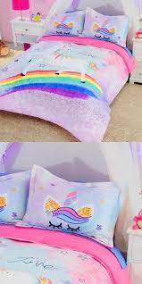 Comforters And Sets 66728 Girls Pink Rainbow Unicorn Comforter Set In Twin Full And Queen Size B Girls Bedroom Unicorn Unicorn Bedroom Decor Girly Bedroom