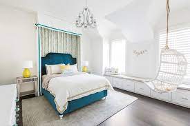 This collection features almost all the possible types of these. White And Blue Teen Girl Bedroom With Curtains Behind Bed Cottage Girl S Room