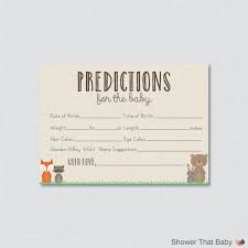With the invitations, ask each guest to bring a. Woodland Baby Shower Prediction Cards Printable Instant Etsy In 2021 Baby Shower Woodland Baby Shower Prediction Cards Guess Baby Birthday