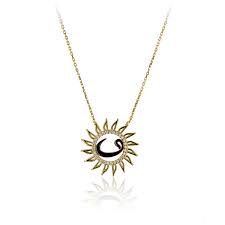 Altin Kolye Necklace Vav Harf Gunes Sun Green Yesil Siyah Eskitme Zincir Hediye Dogum Gunu Tarz Farkli Sali Jewel Kolyeler Taki Gumus