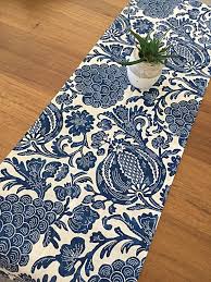 Hampton S Style Table Runner Coastal Beach House Decor Blue Decor Bali Batik Blue Jacobean Blue Hamptons Style Batik Table Runners The Hamptons