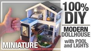 Diy Miniature Seattle Dollhouse My Modern Version With Pool And Led Lights 100 Diy Youtube