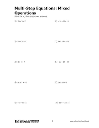 Multi Step Equations Mixed Operations Multi Step Equations Worksheets Multi Step Equations Two Step Equations