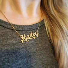 Gold Plated Name Plate Necklace Hailey Name Pendant Name Chain Evil Eye Necklace Gold Diamond Bar Necklace Evil Eye Necklace