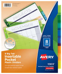 Made with 30% recycled content, these dividers are both practical and sustainable. Avery Insertable Plastic Pocket Divider Color Big Tab 8 Tab 11903 Walmart Com Walmart Com
