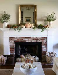 Romantic Fall Mantel In Shades Of Burnished Copper With French Pumpkin Baby Boos Eucalyptus And Copper Pieces Fall Living Room Fall Mantel Home Decor Trends