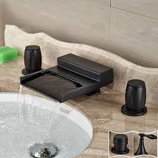 dual handle waterfall bathroom sink faucet