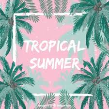 Summer tropical background with green palm leaves and pink watercolor texture. Free Vector Tropical Summer Background