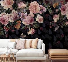 Check spelling or type a new query. Amazon Com Murwall Dark Floral Wallpaper Vintage Pink Flower Wall Murals Feather Pattern Wall Print Classical Home Decor Cafe Design Living Room Entryway Handmade