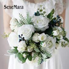 White wedding flowers bridal bouquet. Sexemara Wedding Bouquets Artificial White Rose Bouquet White Bridal Bouquets Beautiful Wedding Bouquet Bridal Bouquet Wedding Bouquetbeautiful Wedding Bouquets Aliexpress