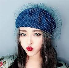 Fashion Plain Wool Beret Hat With Veil For Women Winter Wear Winter Wear Women Wool Berets Beret Hat