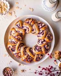 Once we've made and rested our dough, we need to roll it out on a floured surface, spread the thick. Blueberry And Almond Christmas Bread Wreath Recipe Rainbow Nourishments