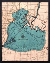 Lake St Clair Wood Carved Topographic Depth Chart Map In