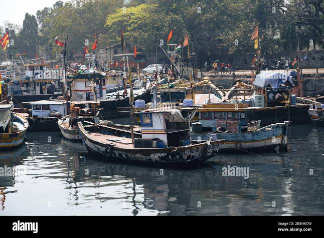Mumbai, India - February 29, 2020: View of fishing boats sitting in the harbor at the Sassoon Docks Stock Photo - Alamy