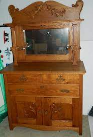 Antique Larkin Oak Sideboard Buffet W Mirrored Back Amp Shelves 1890 1920 Ebay Antique Sideboard Oak Sideboard Sideboard Buffet
