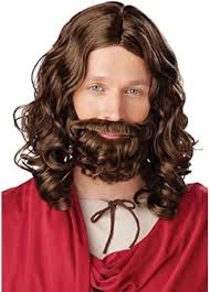 Amazon.com: My Costume Wigs Men's Classic Jesus Dark Brown Wig and Beard  Set