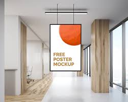Free Office Indoor Hanging Poster Mockup Poster Mockup Hanging Posters Poster Mockup Free