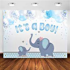 Amazon.com: Elephant Baby Shower Backdrop Banner Blue Gray Baby Shower  Decorations for Boy, Large Fabric Rustic Animal Theme Birthday Party  Supply, Its A Boy Background Decor, Photography Props 72.8 x 43.3 Inch :