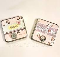 3-1/2 inch square metal tin - hinged; prayer box; square altoid
