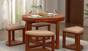 Alvan 4 Seater Round Dining Set Honey Finish 4 Seater Dining Table Round Dining Table Sets Round Dining Set