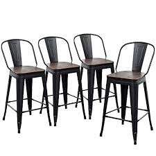 Maybe you would like to learn more about one of these? Buy Yongqiang Metal Barstools Set Of 4 High Back Bar Stools Dining Bar Chairs Counter High Bar Stools With Back Wooden Seat 24 Matte Black Online In Indonesia B07fszyxnc