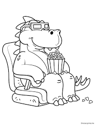 Tyrannosaurus Eating The Popcorn In The Cinema Coloring Page Dinosaur Coloring Pages Dinosaur Coloring Coloring Pages