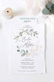 Bohemian Wedding Invitation Template Gold Leaf Greenery Wre Printable Wedding Invitations Wedding Invitation Templates Wedding Invitations Printable Templates