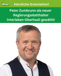 Eine gute Nachricht für die Bürgerinnen und Bürger des Verwaltungskreises  Interlaken-Oberhasli. Das Regierungsstatthalteramt ist wieder in  bürgerlicher Hand! SVP-Grossrat Peter Zumbrunn wurde mit rund 1000 Stimmen  Vorsprung als neuer ...