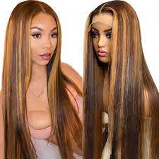 Amazon.com : Flady Highlight Ombre Lace Front Wig Human Hair Pre Plucked  4/27 Colored Honey Blonde HD Lace Frontal Wigs For Black Women Human Hair  180 Density Straight Wigs Human Hair :