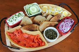 Nova smoked salmon, toasted bagel, sliced tomatoes and accompaniments salad platter* your choice of either homemade chicken or tuna salad, served on a bed of lettuce with fresh fruit and pita bread with a side of our pasta salad Smoked Salmon Breakfast Smoked Salmon Breakfast Salmon Breakfast Breakfast Platter