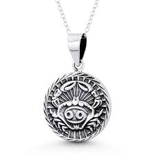 Zodiac charm in 18k gold. Cancer Zodiac Sign Circle Astrology Charm Pendant Chain Necklace In Oxidized 925 Sterling Silver St Hcp002 Can Slo Alfredandvincent Com
