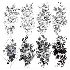 Flowers sketch tattoo colour 66+ ideas for 2019. Amazon Com Vantaty 8 Sheets Petal 3d Black Flower Rose Temporary Tattoos For Women Waterproof Fake Body Art Arm Sketch Tattoo Stickers For Girls Shoulder Arm Leaf Tatoo Adults Beauty Beauty