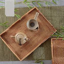 Seagrass ottomans, round tray for kitchen counter, round tray for table centerpieces. Hand Woven Rattan Serving Tray With Handles For Breakfast Drinks Snack For Dining Coffee Table 14 5 Inch 37 Cm Rectangular Buy Online At Best Price In Uae Amazon Ae