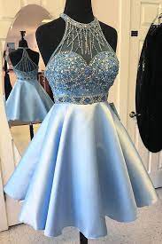 Short A Line Homecoming Dresses Cute Racerback Homecoming Dresses Beaded B Light Blue Homecoming Dresses Light Blue Prom Dress Homecoming Dresses Short Cheap