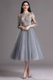 Edressit Grey Tea Length Party Cocktail Dress With Embroidery 04162208 Gray Cocktail Dress Cocktail Dress Classy Cocktail Dress Party