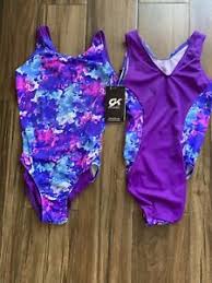 Details About Gk Elite Gymnastics Leotard Purple Paint Splatter Print Adult X Small New
