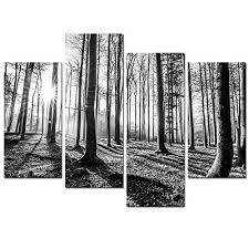 Black And White Canvas Prints Of Trees Sea Charm Forest Canvas Wall Art 4 Pieces Black And White Landscape Tree Wood Sunset Painting Picture Pr Forest Wall Art Tree Wall Art Wall Art Canvas Painting