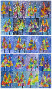 Winter Schnee Baume Decalcomanie Abklatschbilder Winter Art Lesson Winter Art Projects Christmas Art