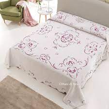 Kit Convenienza Con Puro Lino Bianco Disegnato E Occorrente 35 Matasse Lunghe Di Cotone Da Ricamo Bianco Num Copriletto Ricamo A Intaglio Biancheria Da Letto