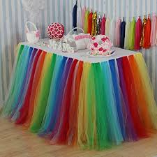 Vlovelife 100cm Rainbow Tulle Tutu Table Skirt Tableware Https Www Amaz Rainbow Party Decorations Baby Shower Party Decorations Rainbow Baby Shower Theme